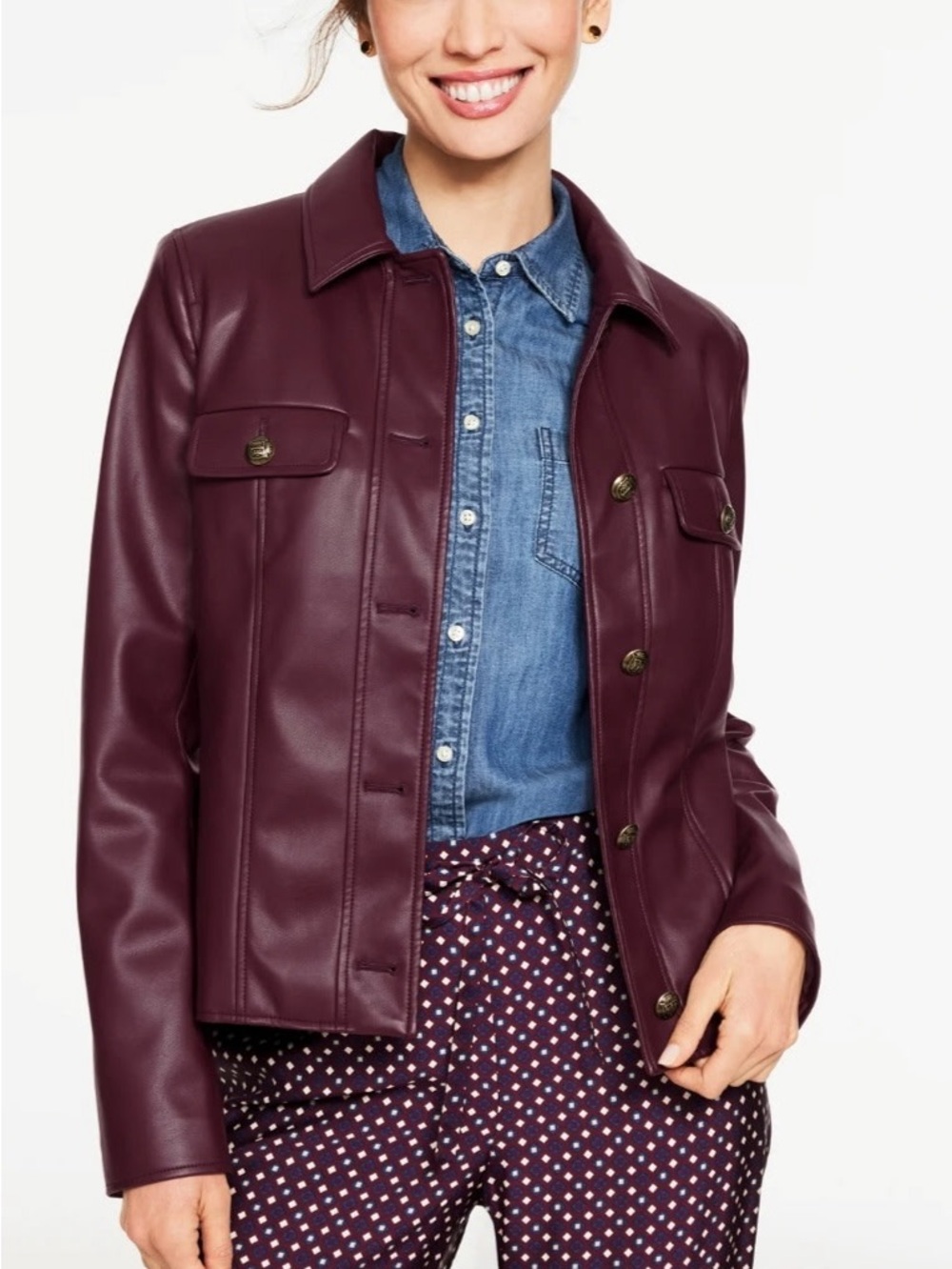 Talbots‎ Deep Burgundy Faux Leather Button Jacket